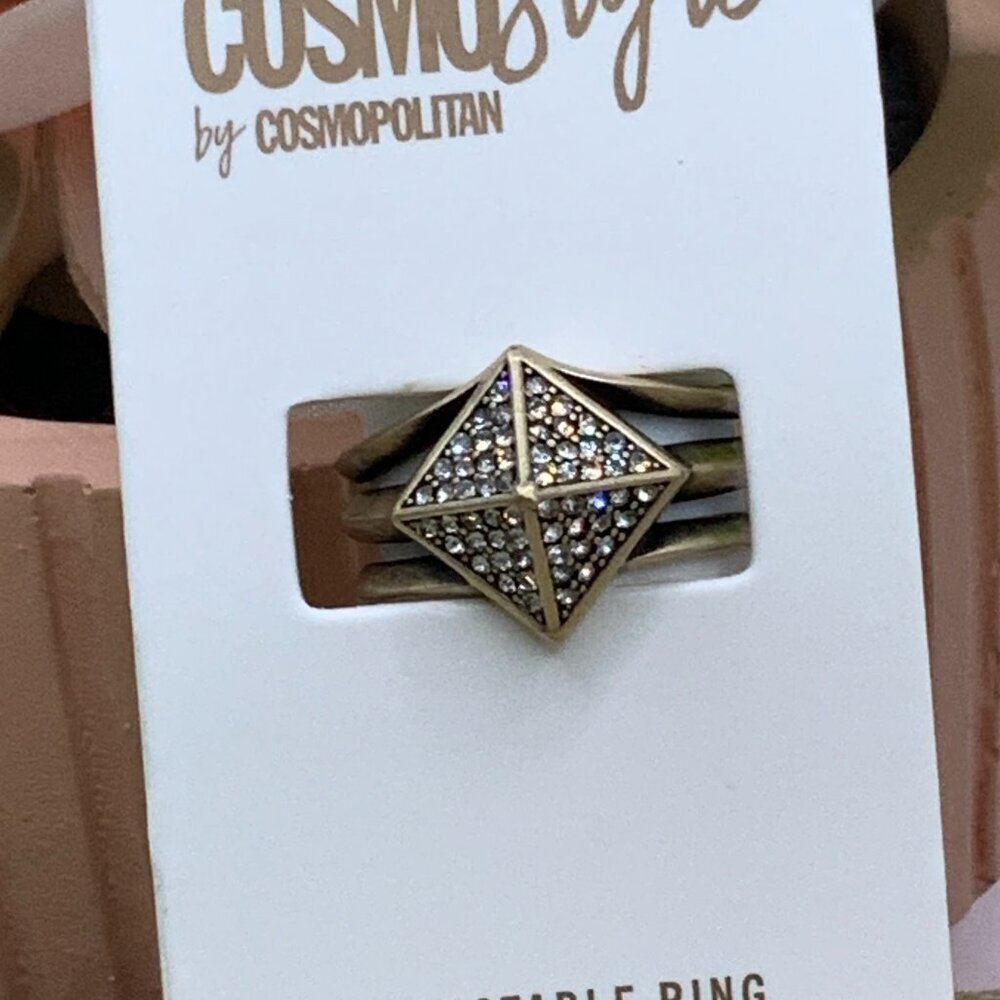 COSMOStyle by Cosmopolitan Pyramid Rhinestone Gold Tone Adjustable Ring